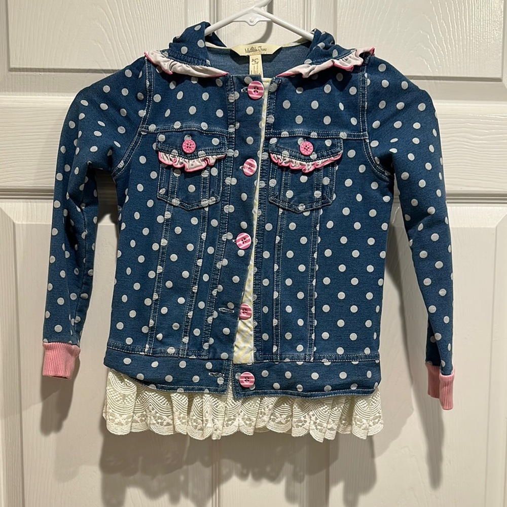 Matilda Jane Polka Dot Denim Jacket with Pink Accents